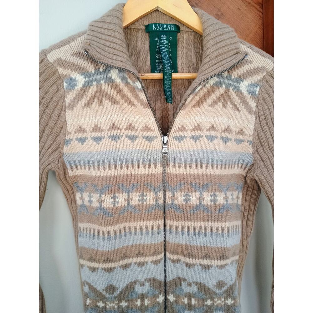 Lauren Ralph Lauren Fair Isle Nordic luxury lambswool angora cashmere full zip M - Picture 2 of 16